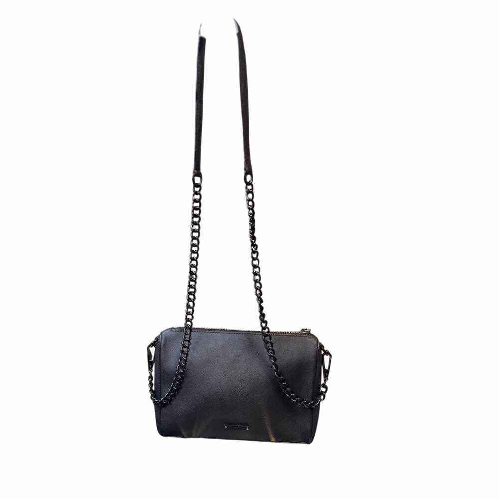 Rebecca Minkoff Avery Saffiano Leather Crossbody Bag Black Chain Strap Zip Top